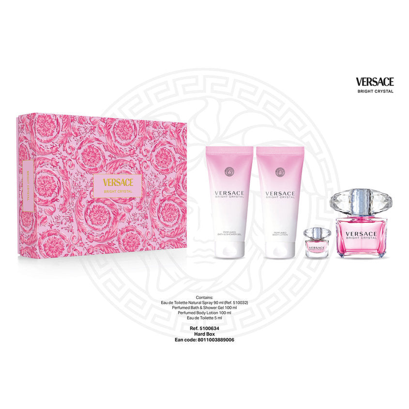 VERSACE BRIGHT CRYSTAL SET (EDT 90ML + EDT 5ML + BL 100ML + SG 100ML)