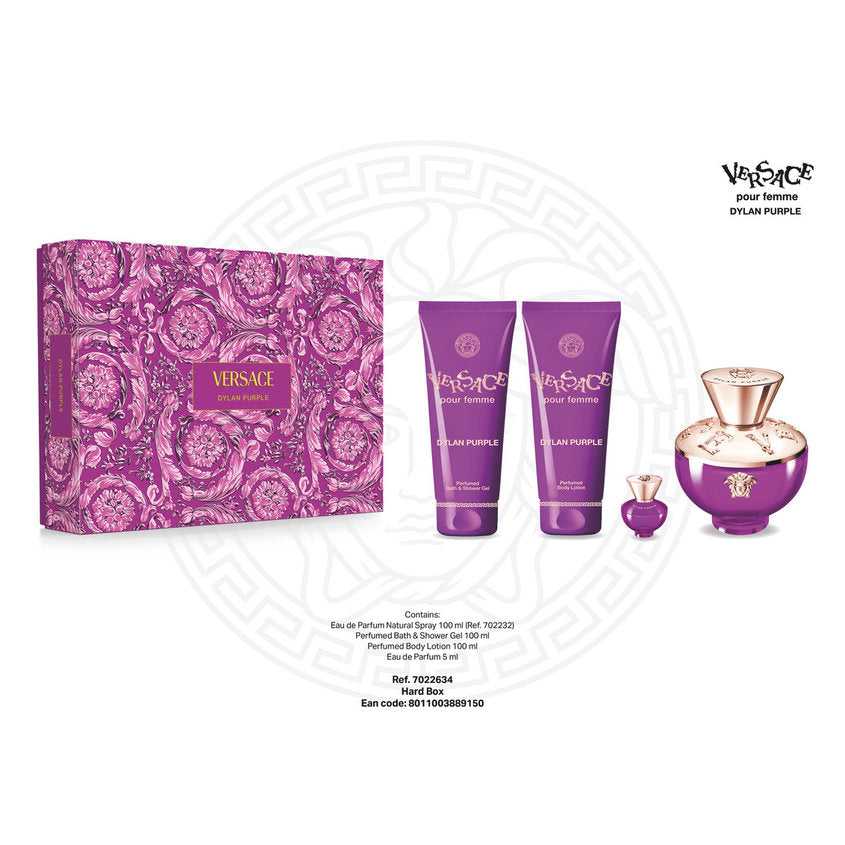 VERSACE DYLAN PURPLE SET (EDP 100 ML + EDP 5 ML+ BODY LOTION 100 ML+ SHOWER GEL 100 ML)