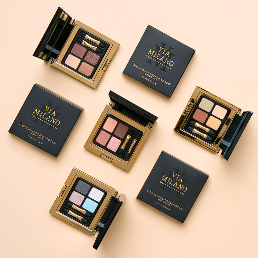 VIA MILANO EYESHADOW PALETTE 4 COLOURS vit.E B04 GREEN TEA 4g