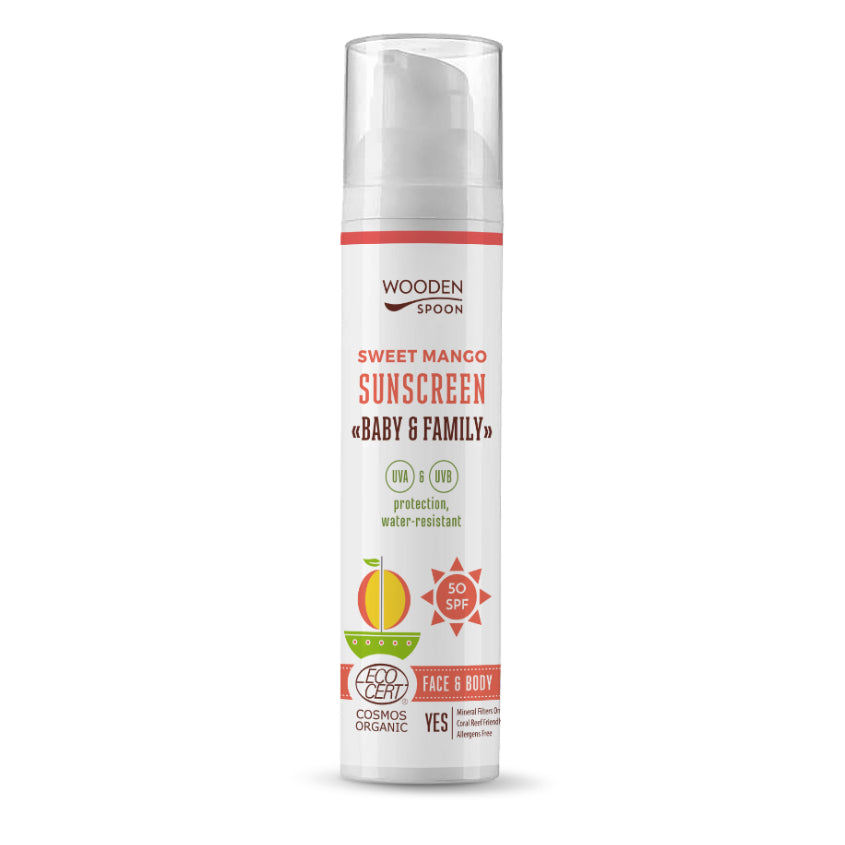 WOODEN SPOON SUNSCREEN LOTION BABY & FAMILY SPF 50 SWEET MANGO 100ML