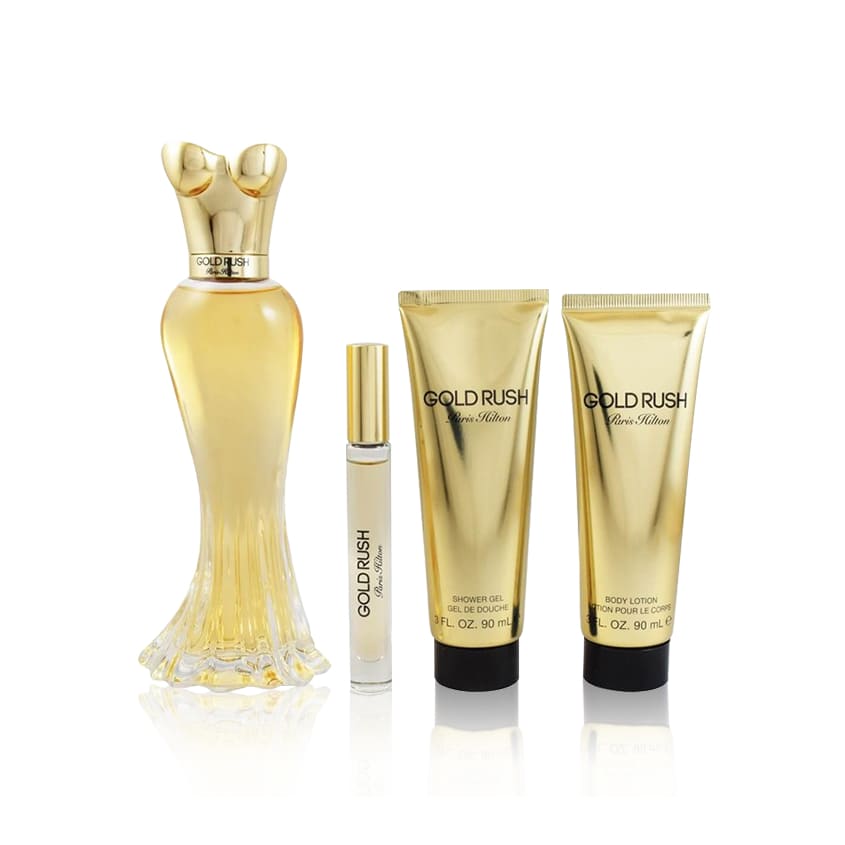 PARIS HILTON SET (GOLD EDP 100ML + BODY LOTION 90ML + SHOWER GEL 90ML + EDP 10 ML SPRAY)