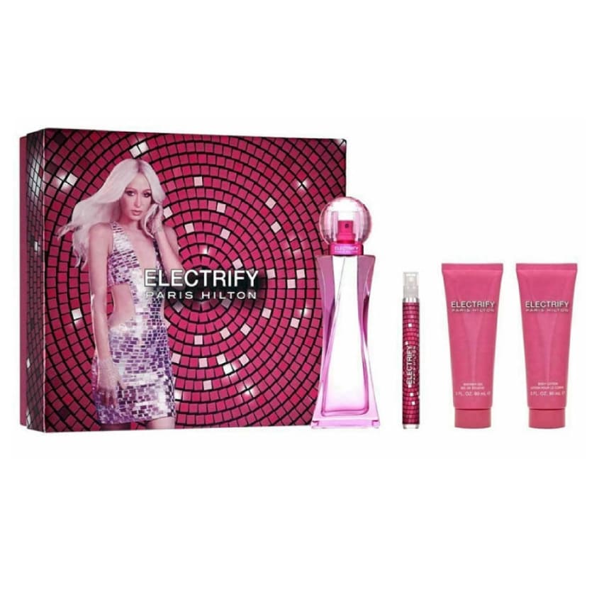 PARIS HILTON ELECTRIFY W EDP SET (100ML EDP/S; 90ML B/LOT; 90 ML S/GEL; 10ML P/SPRAY)