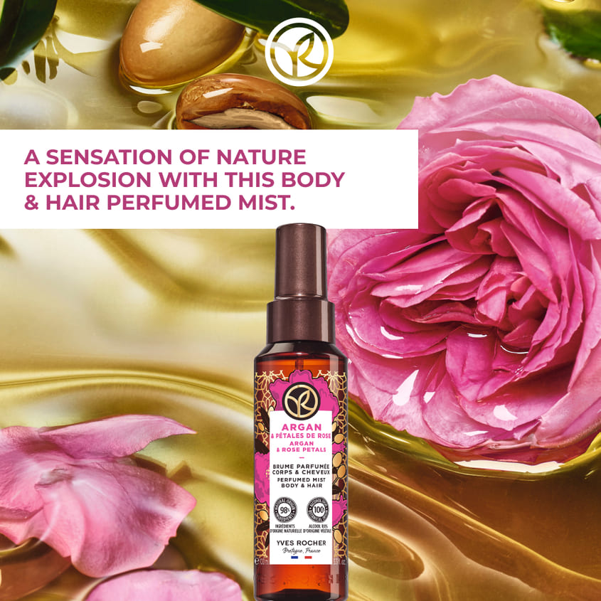 YVES ROCHER ARGAN & ROSE PETALS BODY/HAIR MIST 100ML – free delivery